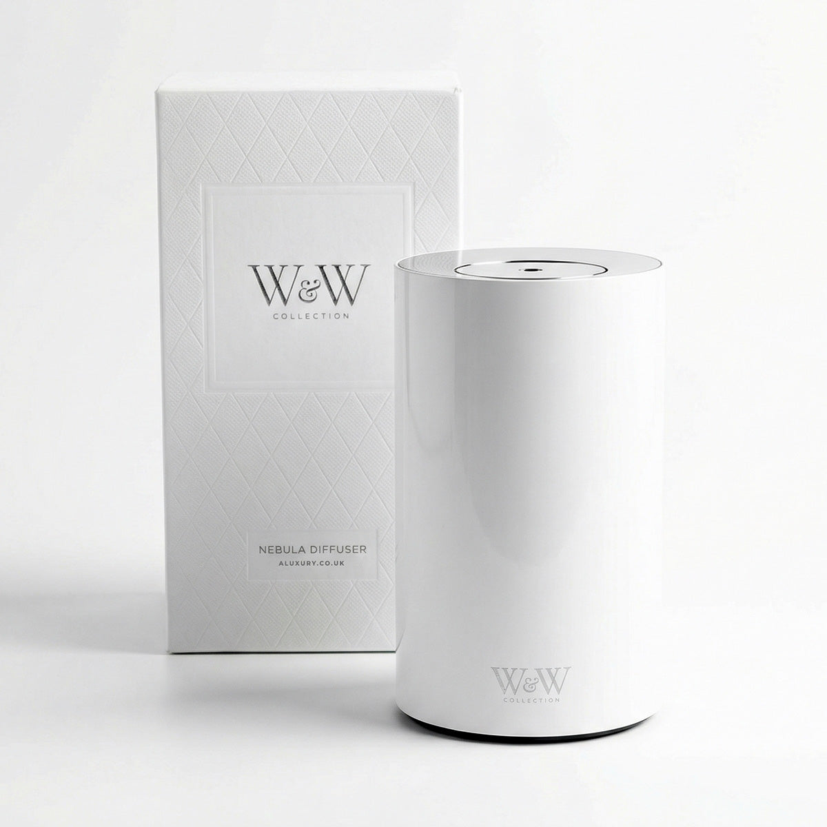 nebula waterless diffuser in white with packaging