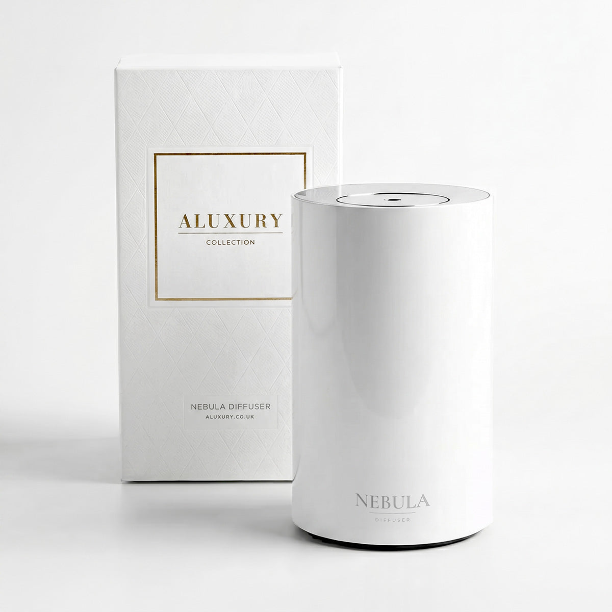nebula waterless diffuser in white with packaging