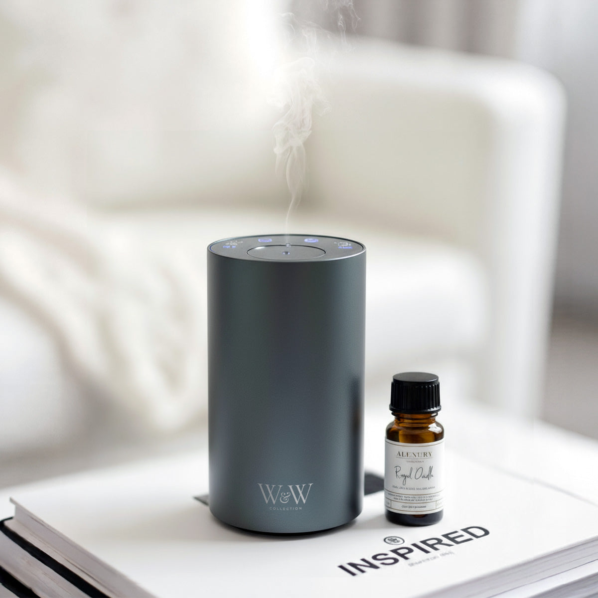 White electronic diffuser for essential oils