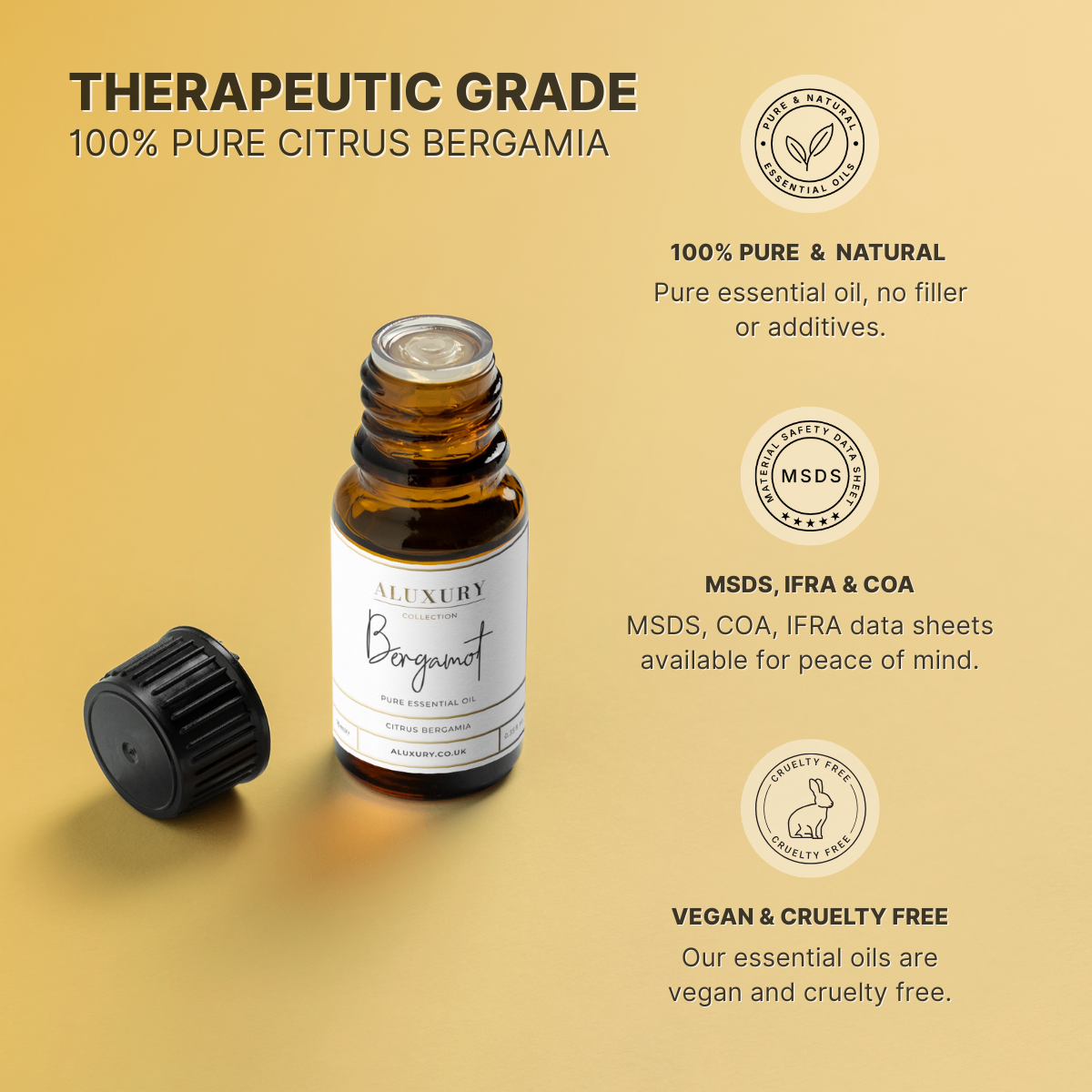 pure bergamot essential oil - natural, msds, ifra, coa.