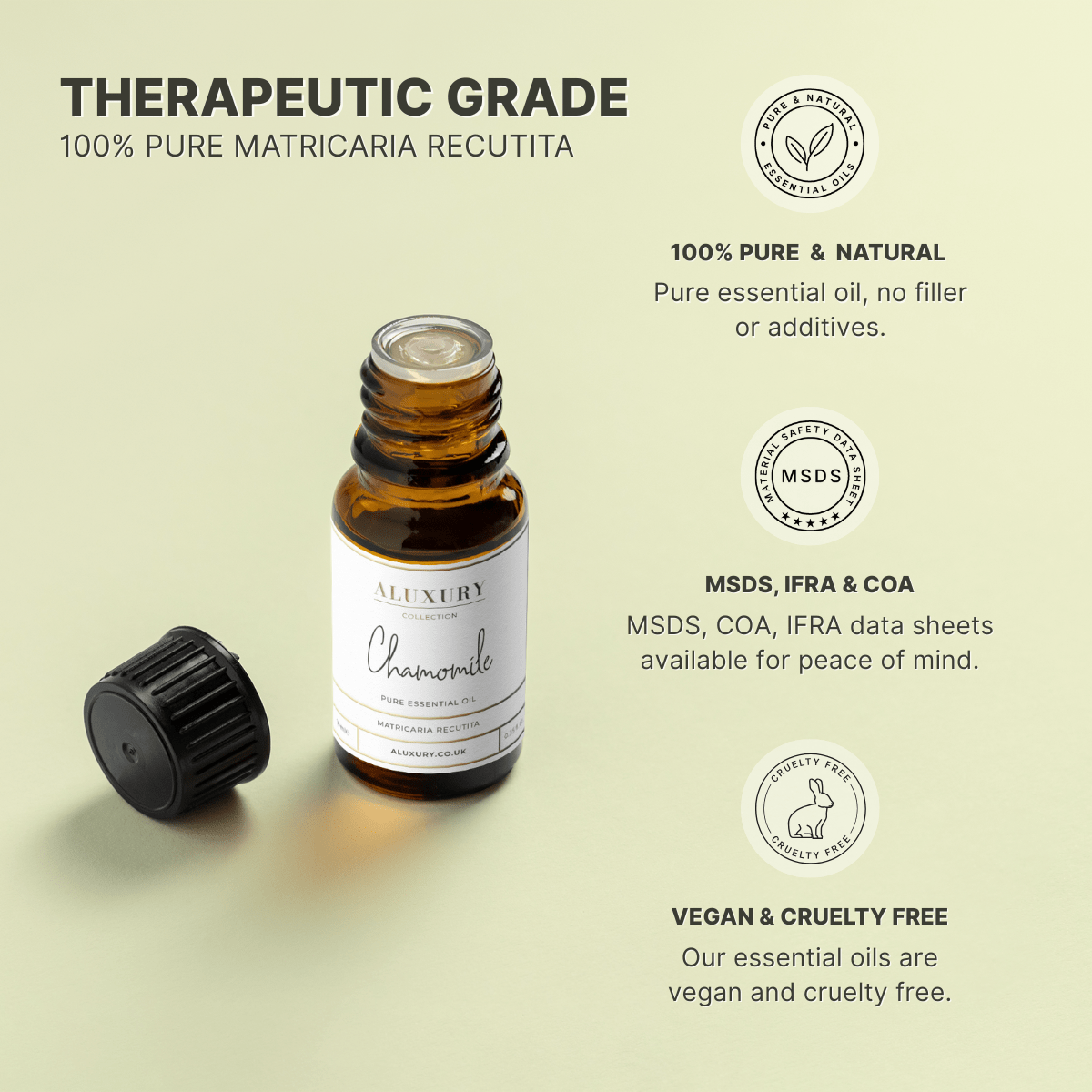 pure chamomile essential oil - natural, msds, ifra, coa.