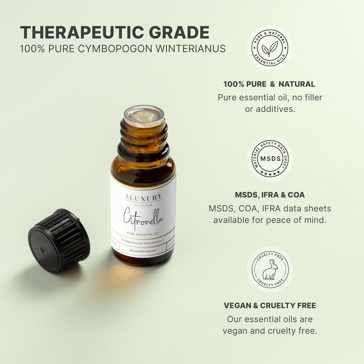 pure cintronella essential oil - natural, msds, ifra, coa.