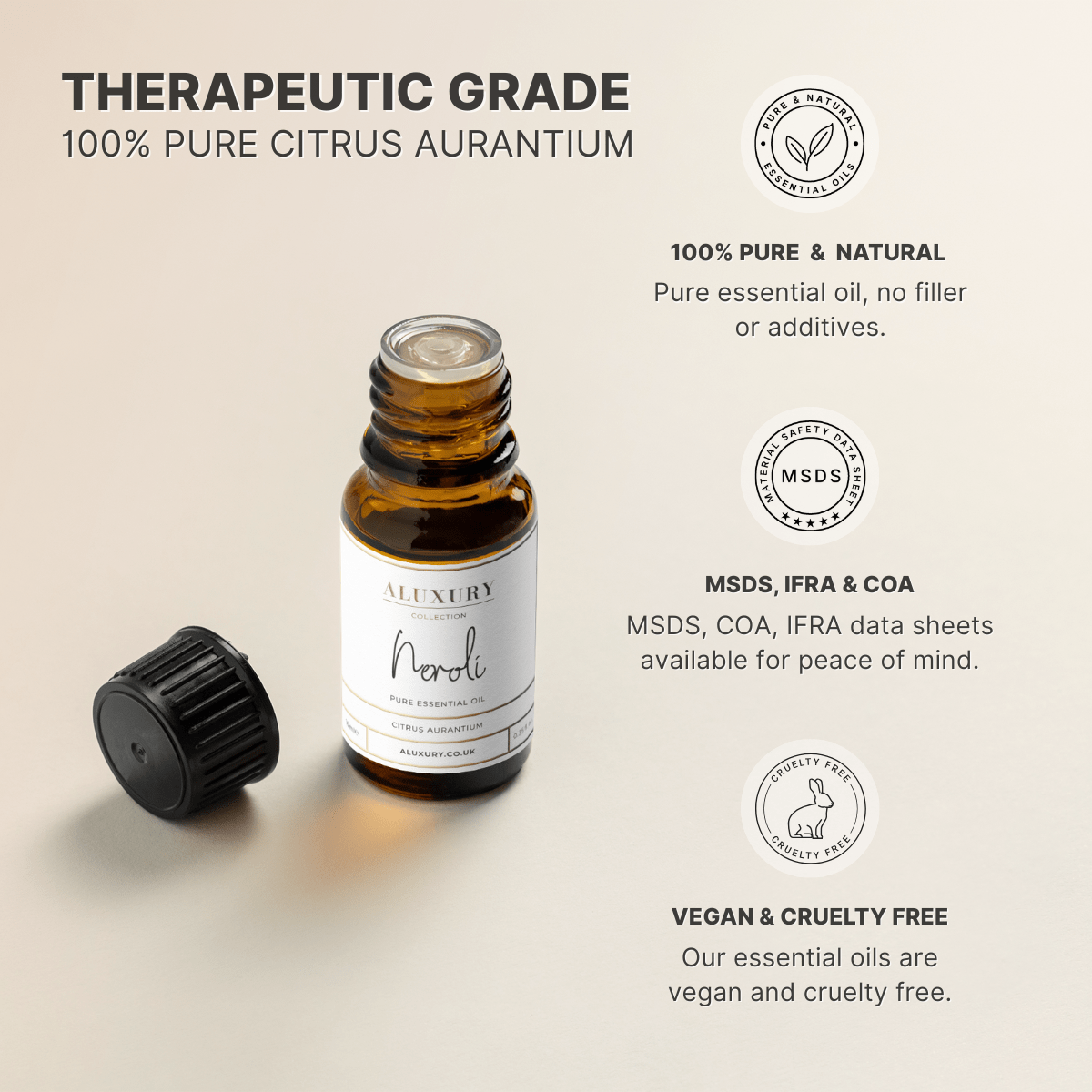 pure neroli essential oil - natural, msds, ifra, coa.