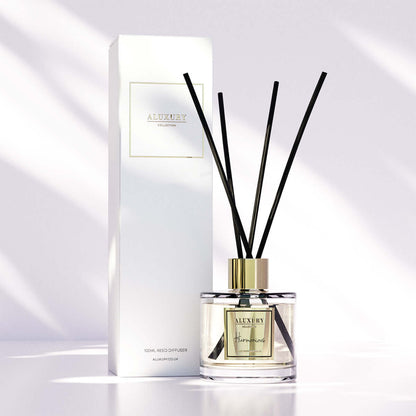 Harmonious luxury reed diffuser with black reeds and Box by Aluxury