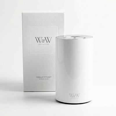nebula waterless diffuser in white with packaging 