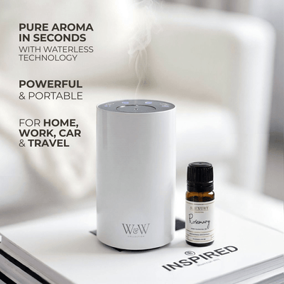 White portable waterless diffuser nebulizing with essential oil 