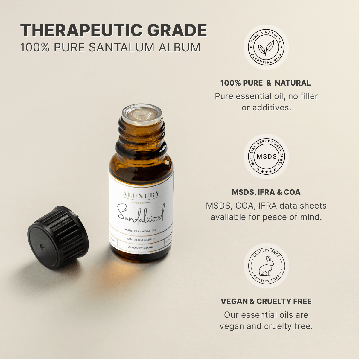 pure sandalwood essential oil - natural, msds, ifra, coa. 