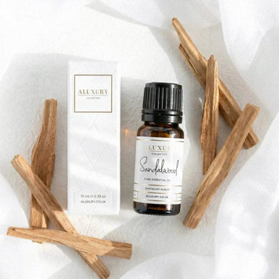 Luxury Sandalwood Essential Oil - Santalum Album with box and sandalwood heartwood