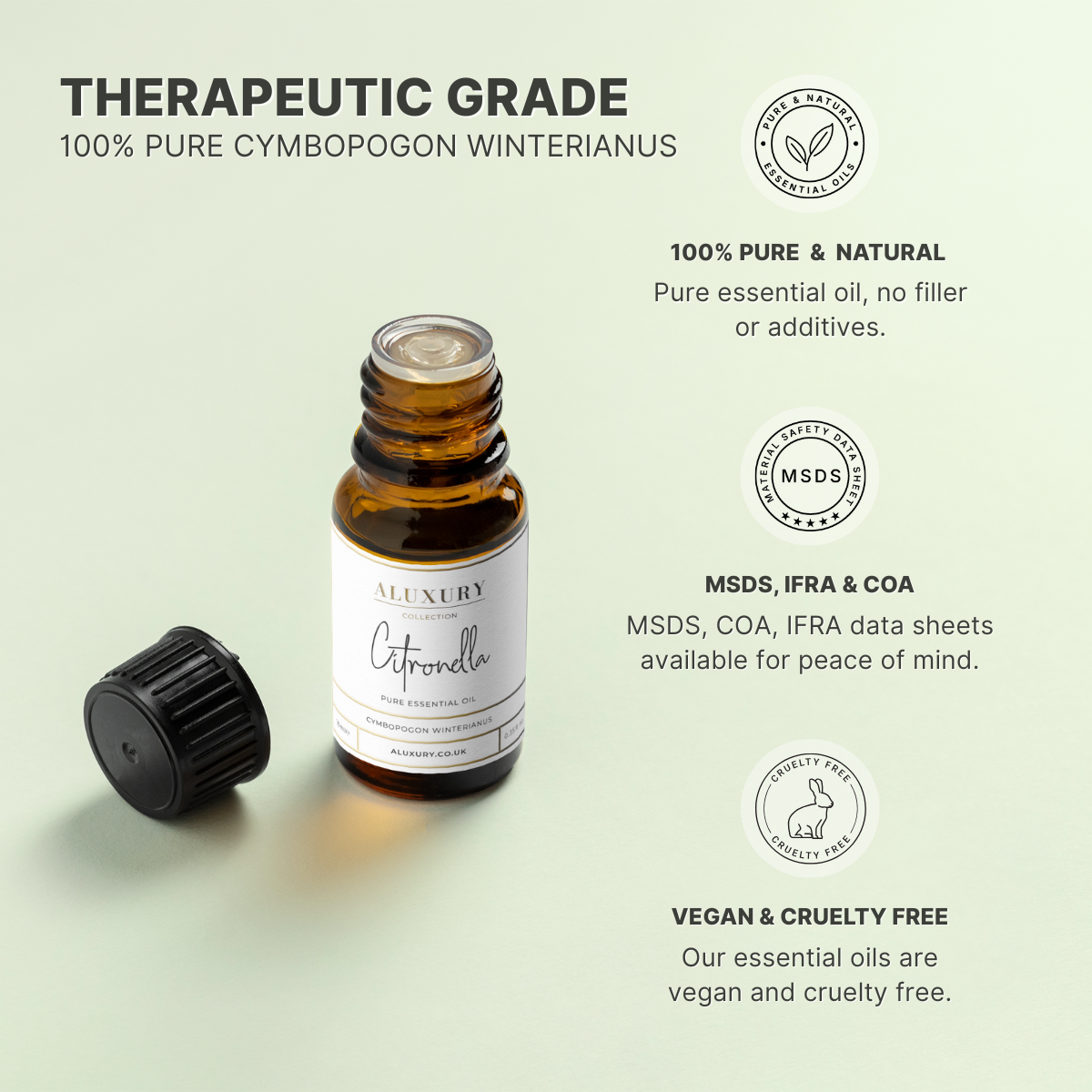 pure cintronella essential oil - natural, msds, ifra, coa. 