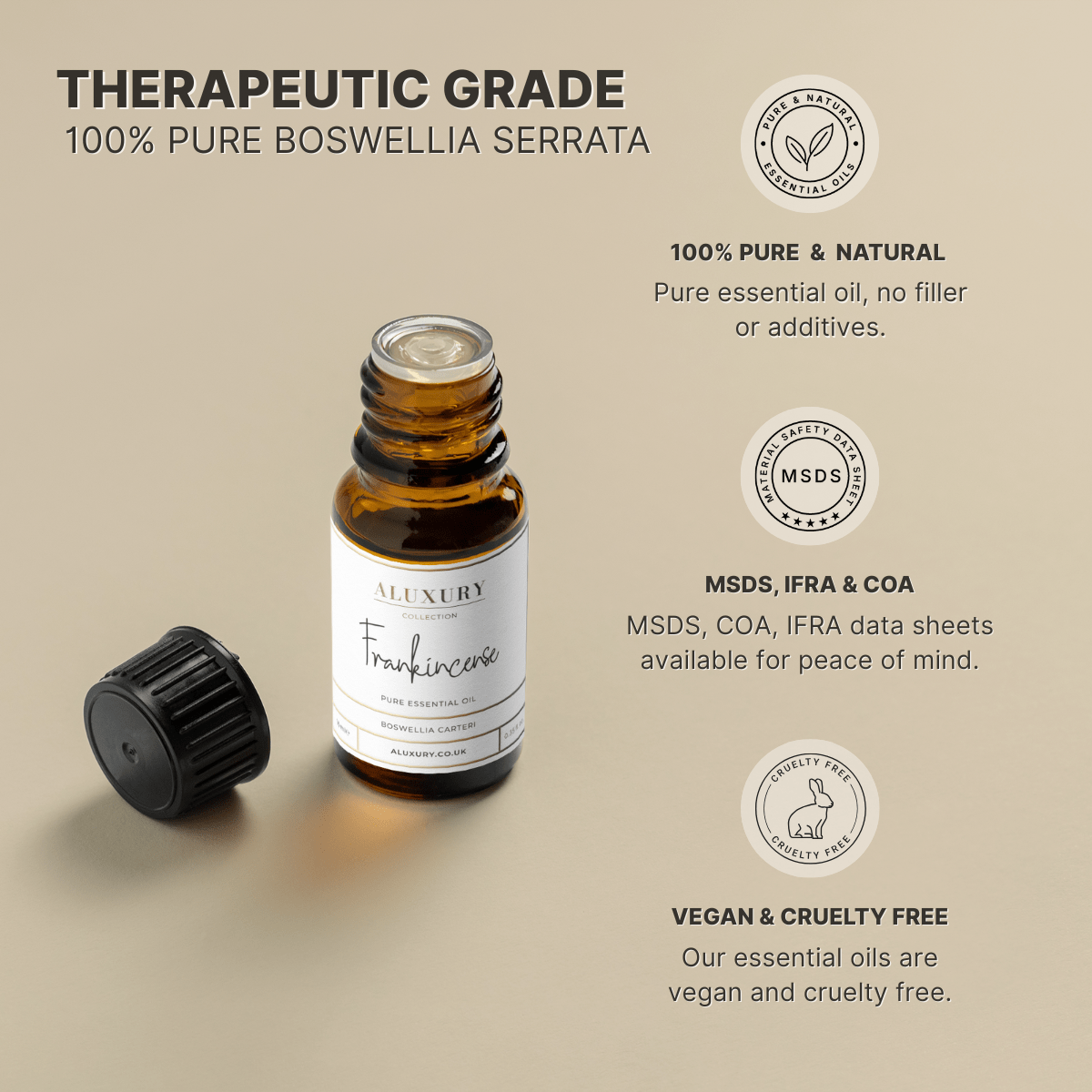 pure frankincense essential oil - natural, msds, ifra, coa.