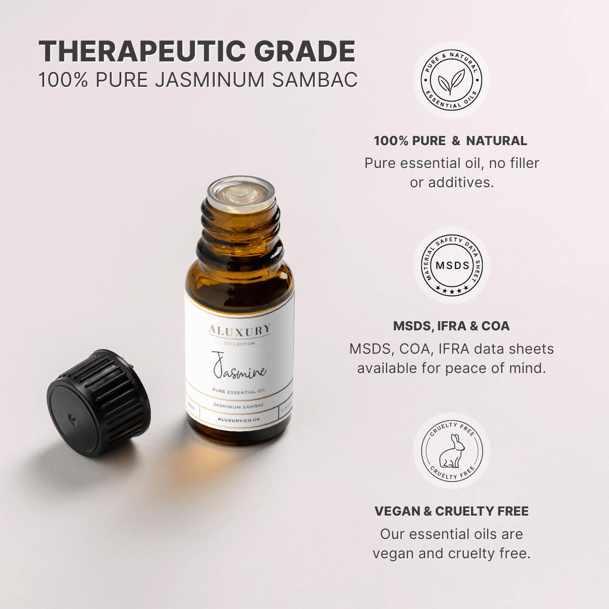 pure jasmine essential oil - natural, msds, ifra, coa.