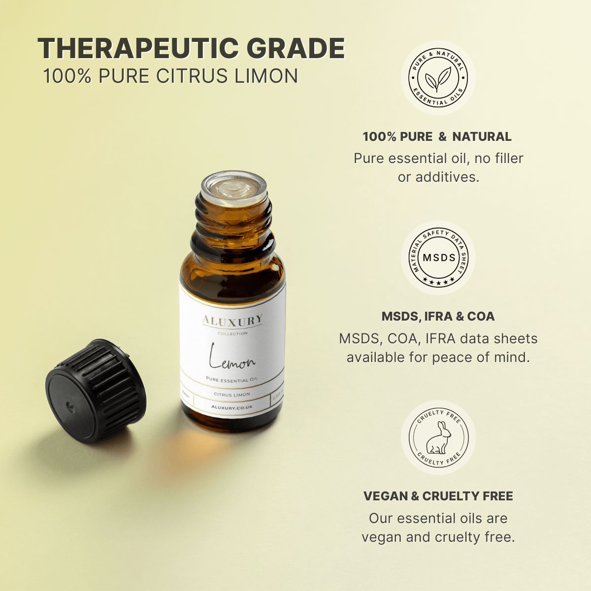pure lemon essential oil - natural, msds, ifra, coa. 