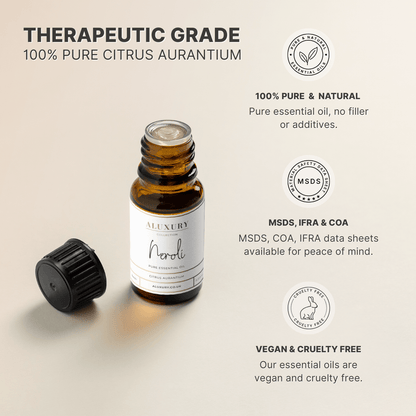 pure neroli essential oil - natural, msds, ifra, coa. 